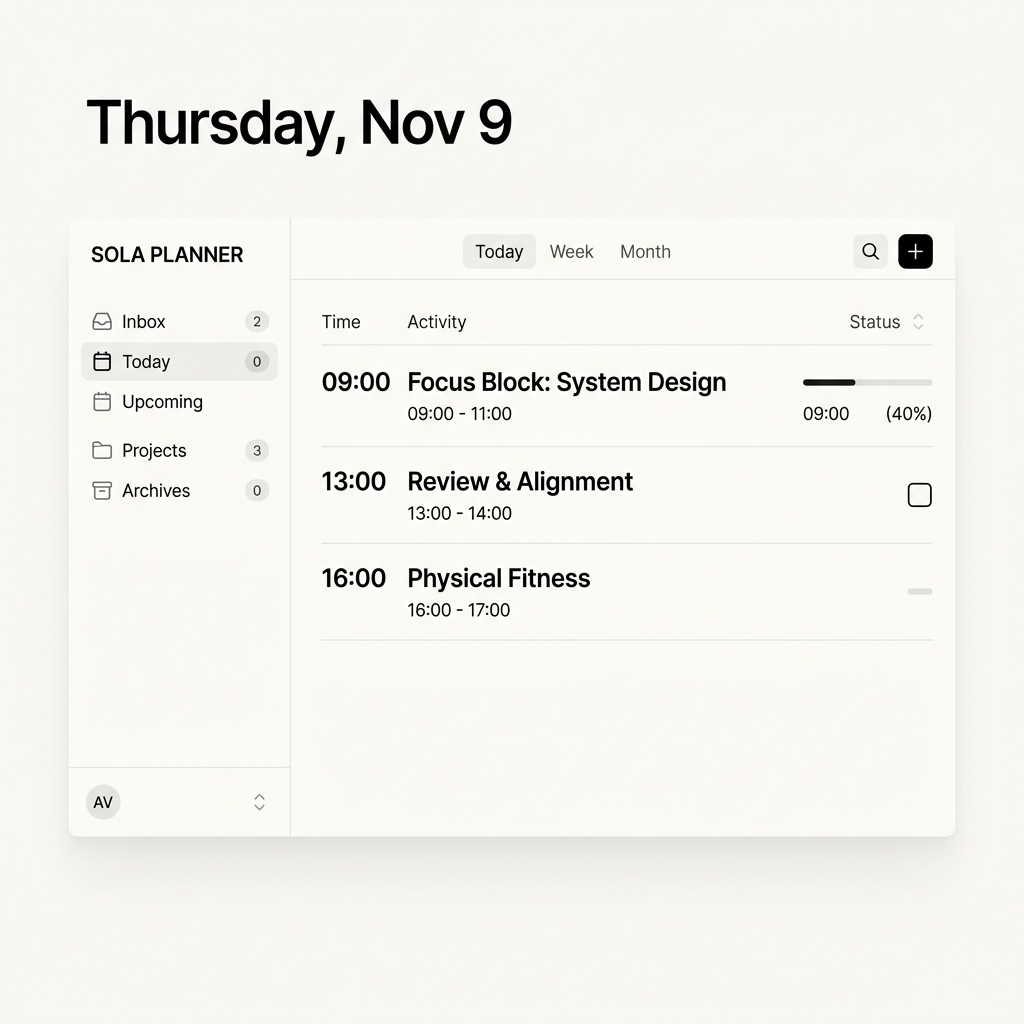 Tazora Daily Planner UI Screenshot